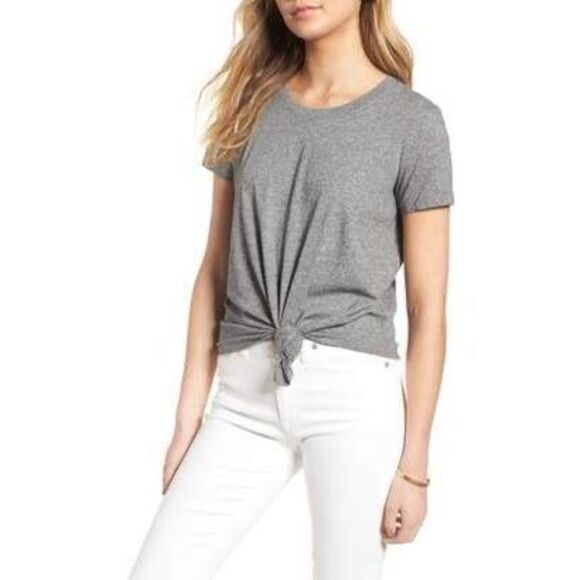 ✨Madewell Knot-Front Grey Sz Large Tee✨ - Picture 1 of 7